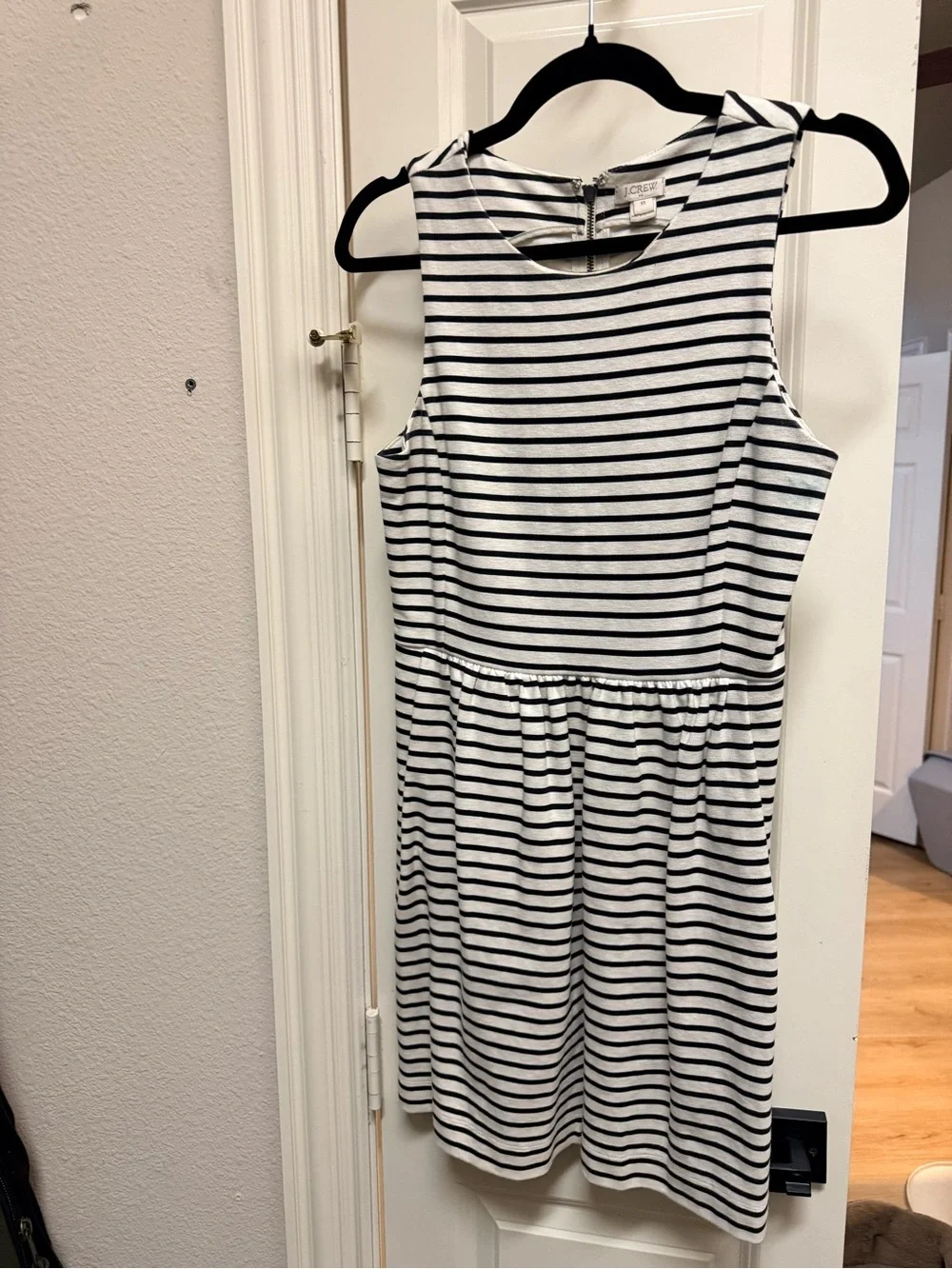 J. Crew White and Black Striped Sleeveless Mini Dress